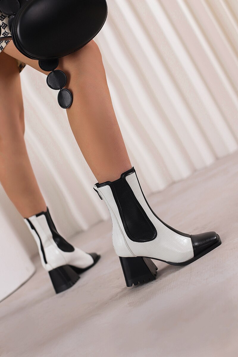 Conical Thick Heel Flat Square Toe Chelsea Boots Stone Pattern Striped Color Matching Plush Inner Zipper Women's Shoes image 67
