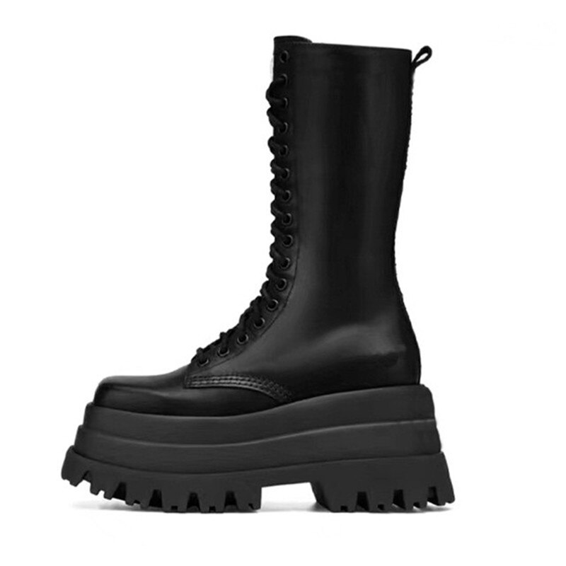 High Platform Boots Thick Bottom Women High Knee Boots Concise High Quality Black Boots Shoes Luxury Brand image 5