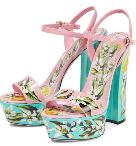 Neueste Blumendruck Sandalen Sommer sexy Plateau klobige Absätze Damenschuhe Ank - Bild 13 von 13