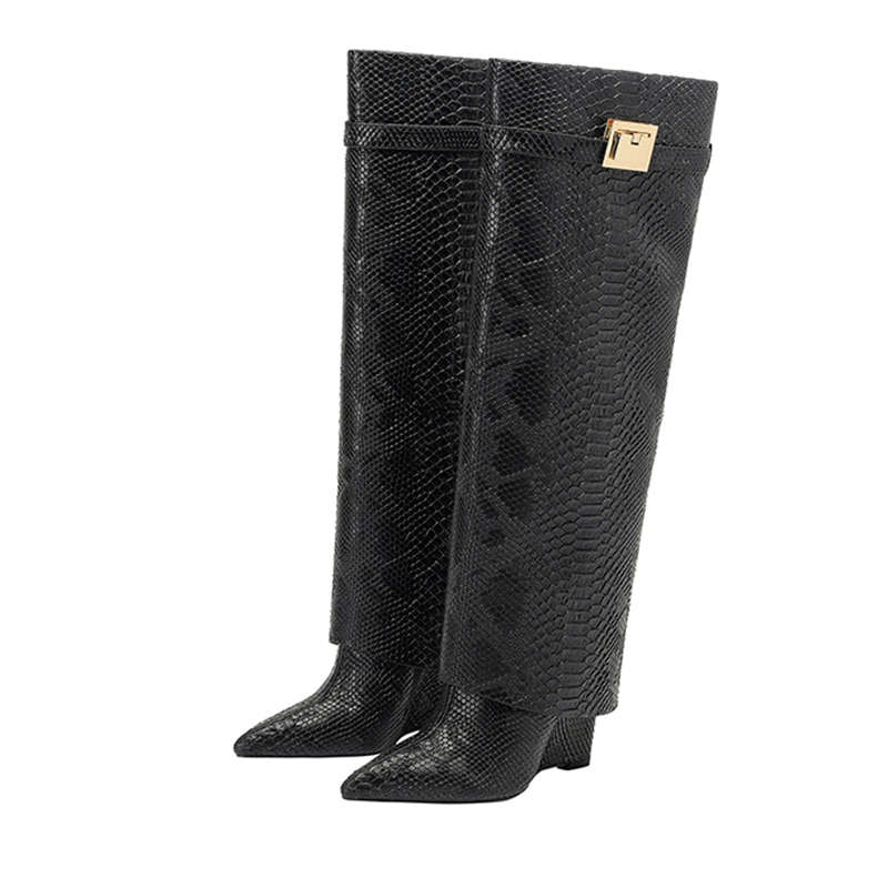 Metal Decoration Women's high boots Genuine Leather Slip-on Long Boots Pointed Toe High Heels Shoes for Women Boots image 24