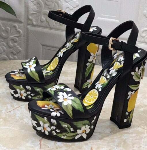 Neueste Blumendruck Sandalen Sommer sexy Plateau klobige Absätze Damenschuhe Ank - Bild 12 von 13