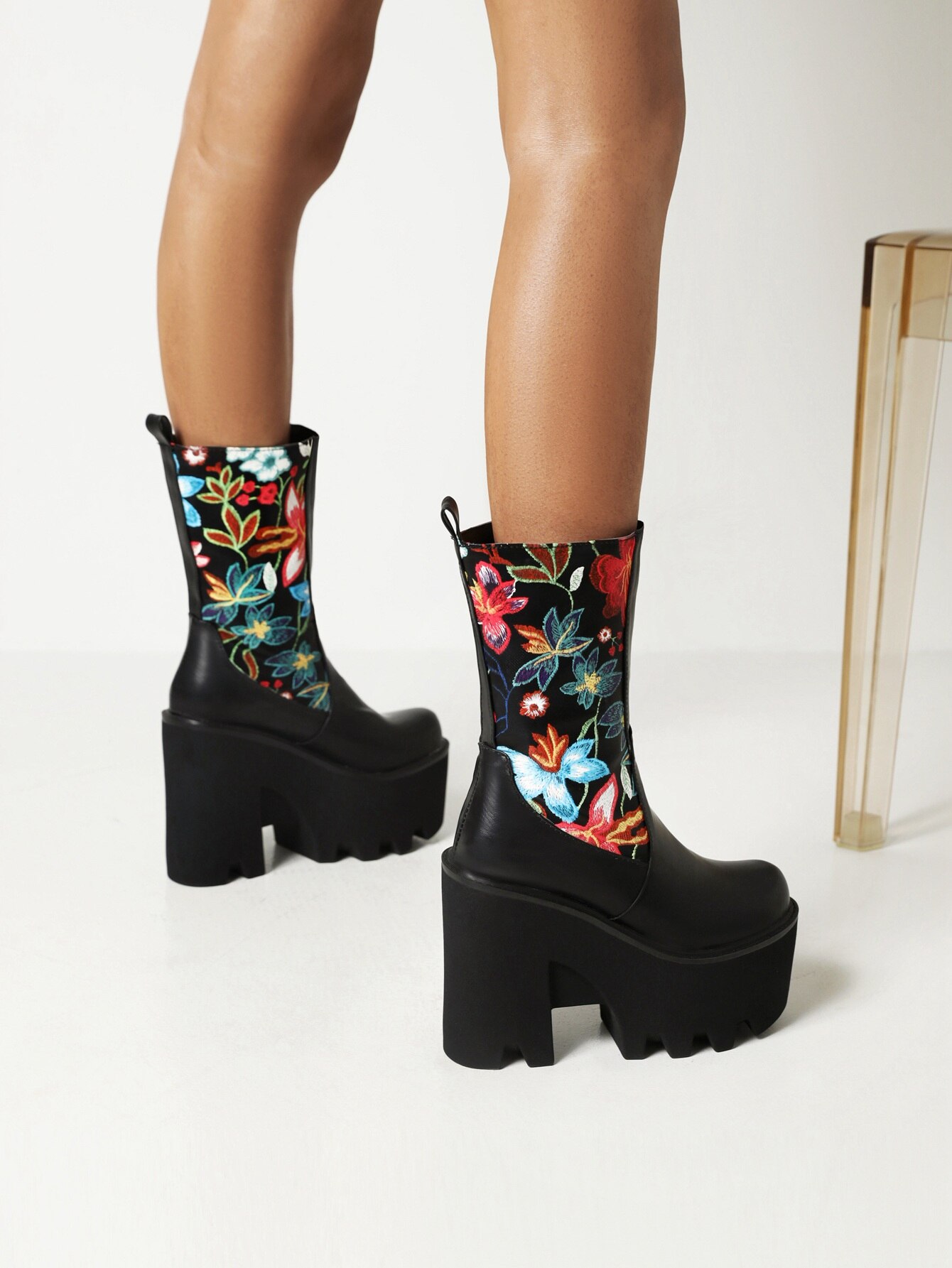 Knitted Embroidered Cloth Stitching PU Ethnic Women's Mid-Calf Boots Ultra High Platform Wedge Heel Heightened Warm Women's Boot image 32