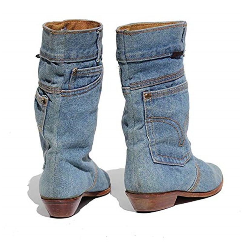 Low Heel Denim Casual Denim Boot Ladies Autumn Winter Cowboy Boots image 12