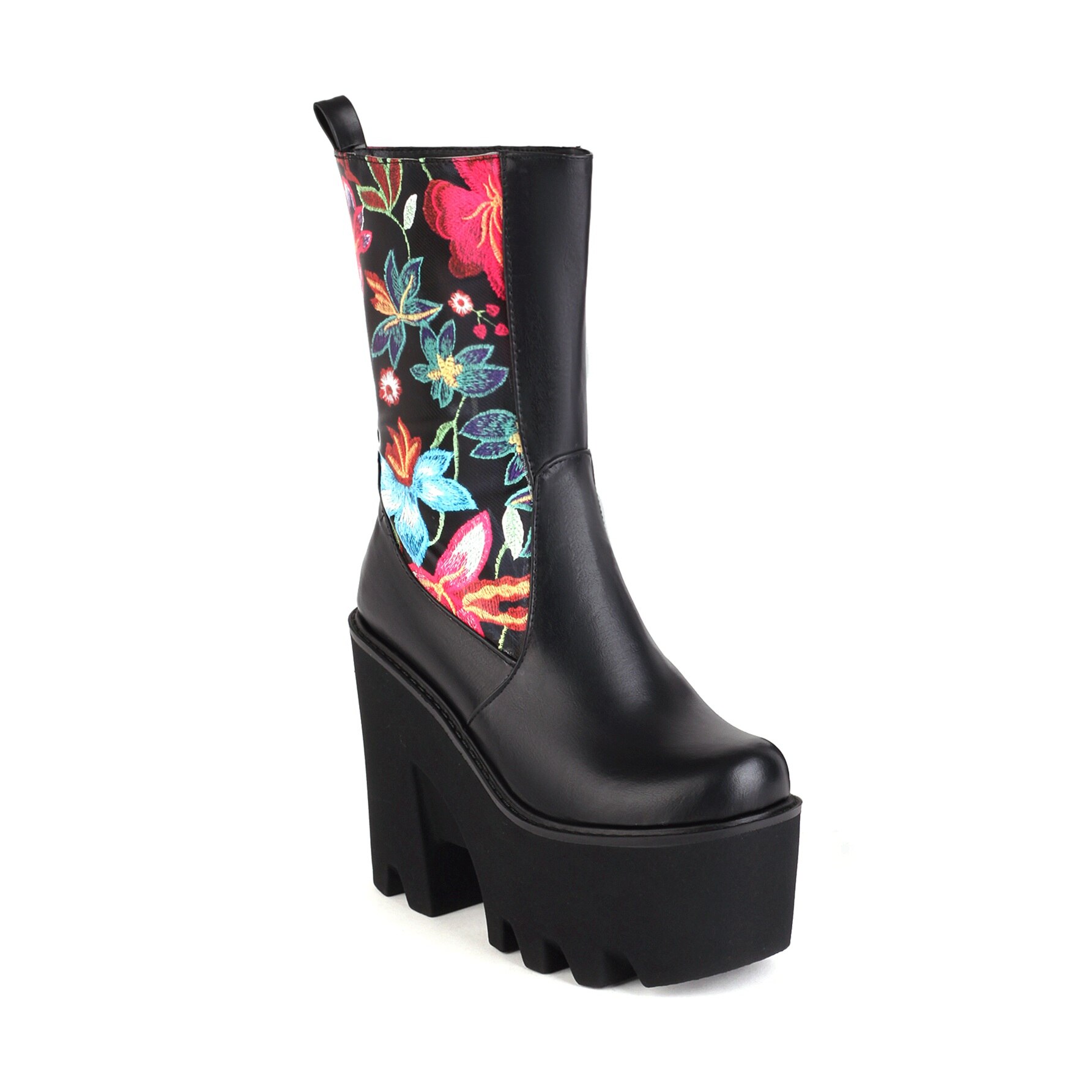 Knitted Embroidered Cloth Stitching PU Ethnic Women's Mid-Calf Boots Ultra High Platform Wedge Heel Heightened Warm Women's Boot image 28