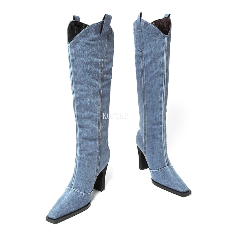 Denim Ladies Non-slip Boots Thick-soled Spring Thigh High Boots Women Casual Shoes Boots image 9
