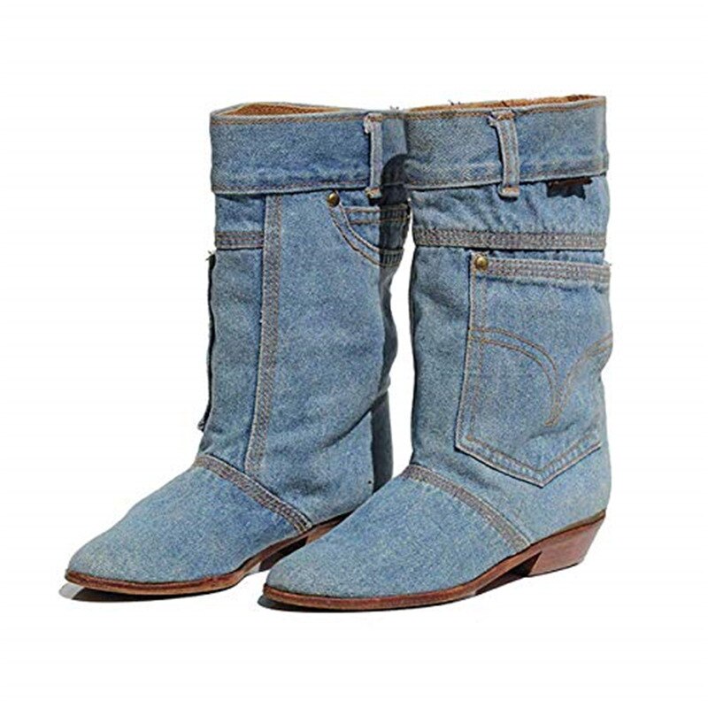 Low Heel Denim Casual Denim Boot Ladies Autumn Winter Cowboy Boots image 14
