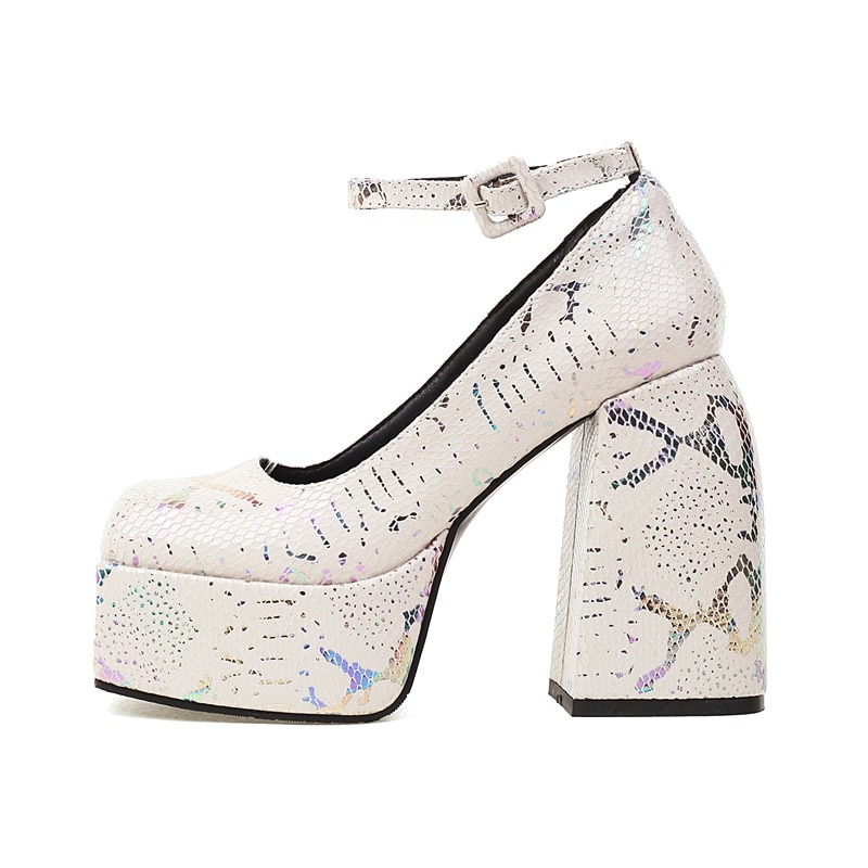 Spring Floral Printed Square Head Platform Flat Buckle High Heel Sandals image 33