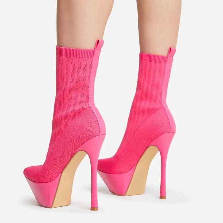 High heel 13cm Stiletto Heel Sock Boots Long Pointed Toe Sexy Women Nightclub Ankle Boots 44 image 44