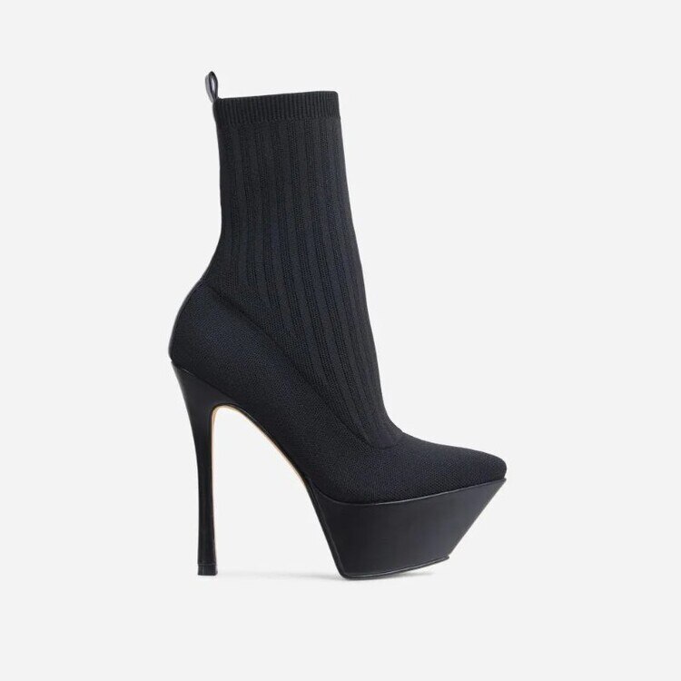 High heel 13cm Stiletto Heel Sock Boots Long Pointed Toe Sexy Women Nightclub Ankle Boots 44 image 14