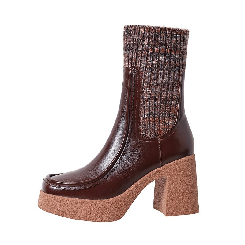 Platform Ankle Boots Woman Shoes Stretch Wool Leather Simple Brand Sock Boots High Heel Autumn Winter Warm Boots image 10