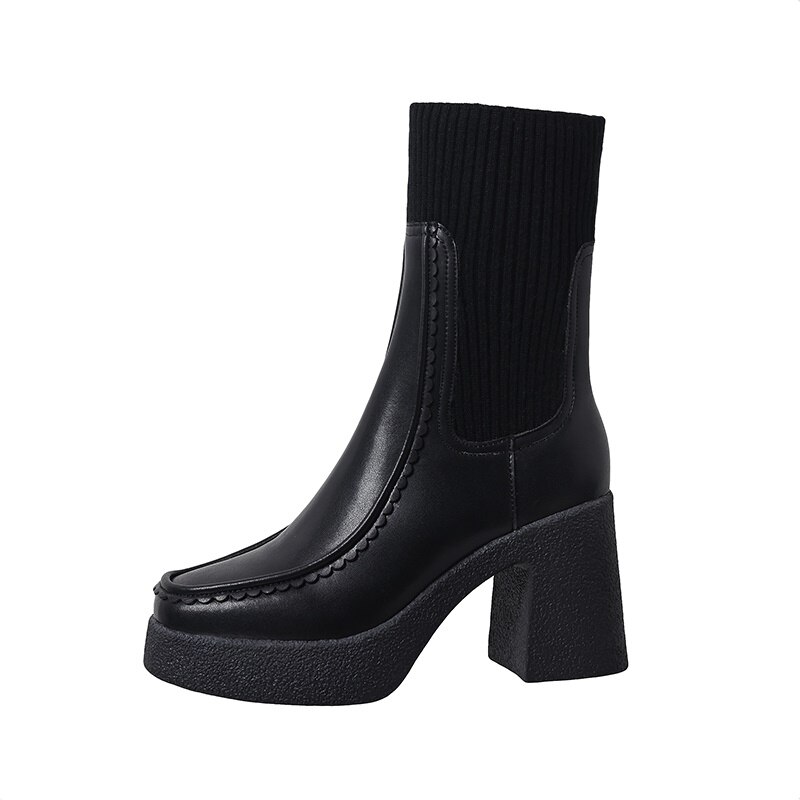 Platform Ankle Boots Woman Shoes Stretch Wool Leather Simple Brand Sock Boots High Heel Autumn Winter Warm Boots image 30