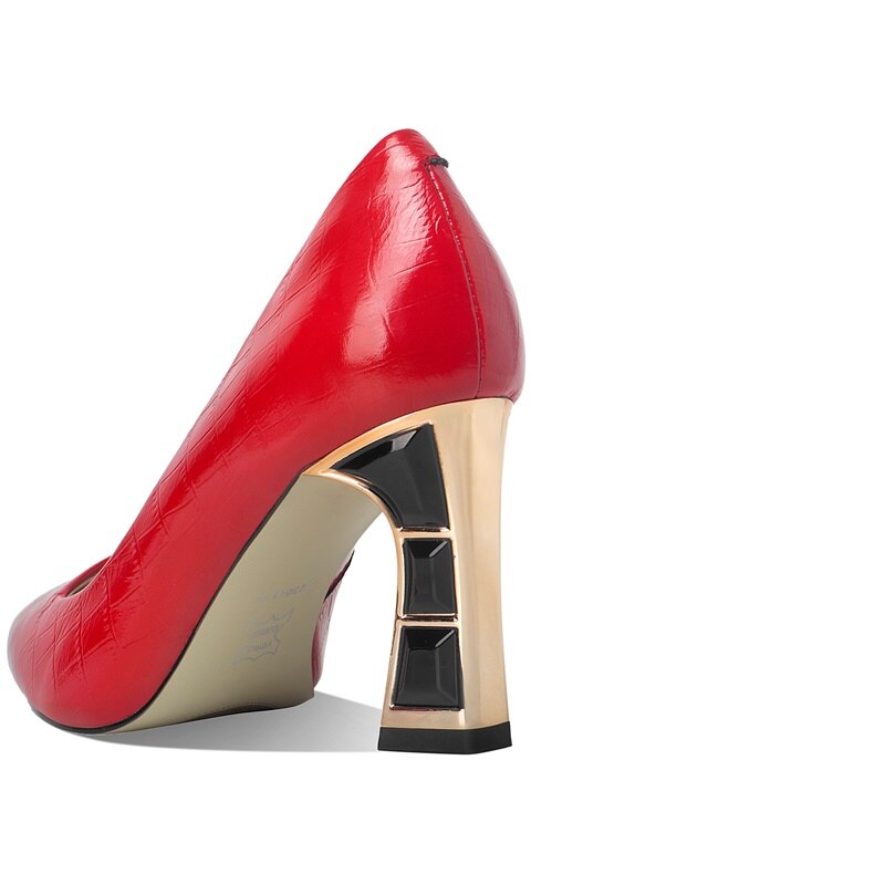 Celebrity High Heels Electroplated Metal Pointed Single Shoes Black Thick Heels Real Leather Shoes Children Summer Women's Shoes Soft Leather image 24