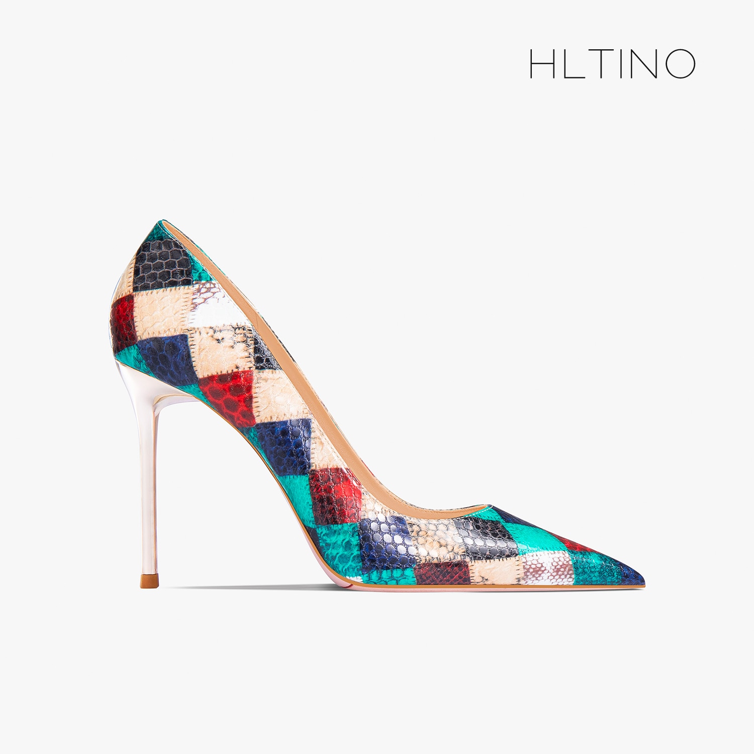 Summer Network Red Plaid Snake Pattern Pointed High Heel Shoes Women's Thin Heels Sexy French Large Lacquer Shoes