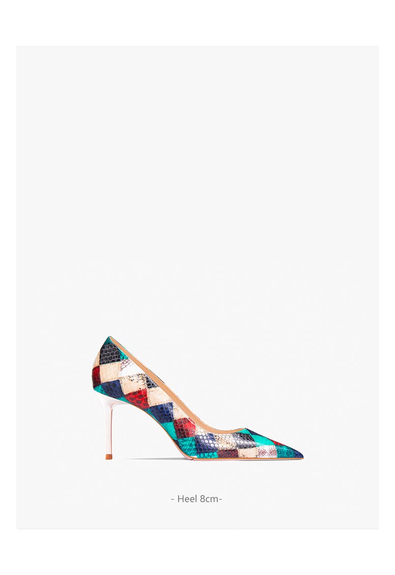 Summer Network Red Plaid Snake Pattern Pointed High Heel Shoes Women's Thin Heels Sexy French Large Lacquer Shoes image 17