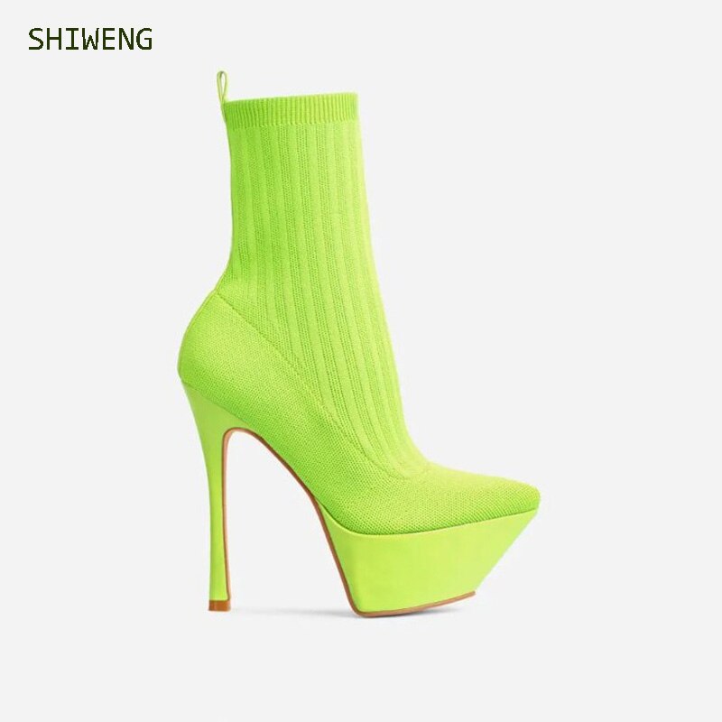 High heel 13cm Stiletto Heel Sock Boots Long Pointed Toe Sexy Women Nightclub Ankle Boots 44