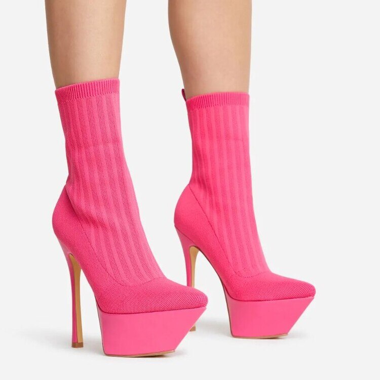 High heel 13cm Stiletto Heel Sock Boots Long Pointed Toe Sexy Women Nightclub Ankle Boots 44 image 34