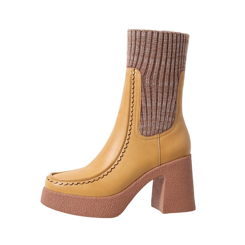 Platform Ankle Boots Woman Shoes Stretch Wool Leather Simple Brand Sock Boots High Heel Autumn Winter Warm Boots image 13