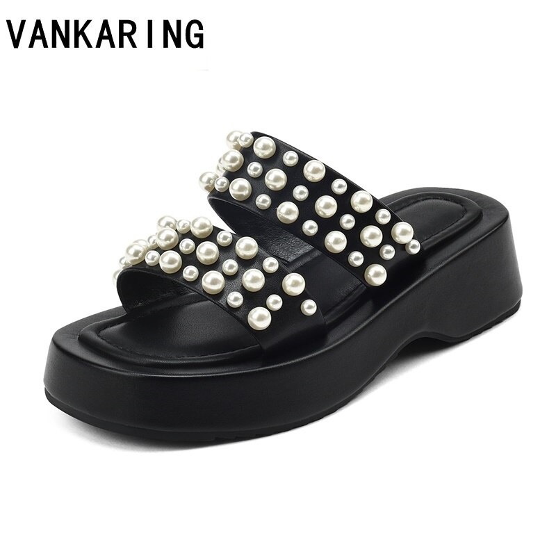 Summer Thick Bottom Sheepskin Pearl Slippers Casual Shoes Muffin Heel Women's Shoes image 4