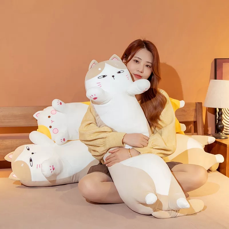 Factory Price High Quality 90cm Long Crystal Stuffed Animal Big Hugging Super Soft Cat Plush Pillow