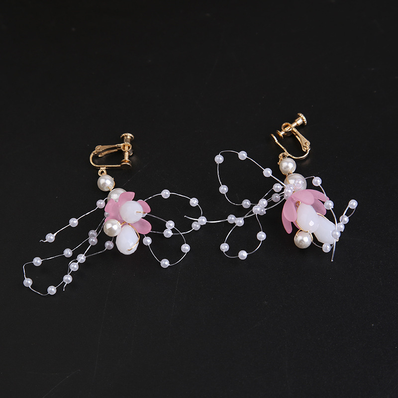 粉色米珠耳夹1对
