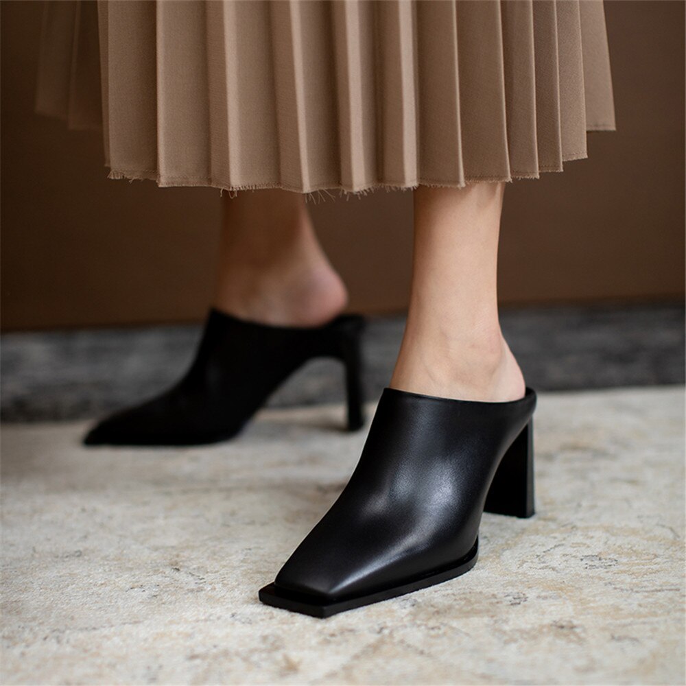 Processing Time:7-15 days after placing orders MILI-MIYA Square Toe Solid Color Women Full Genuine Leather Thick Heels Slip On Dress Party Summer Shoes Size 34-40 image 16