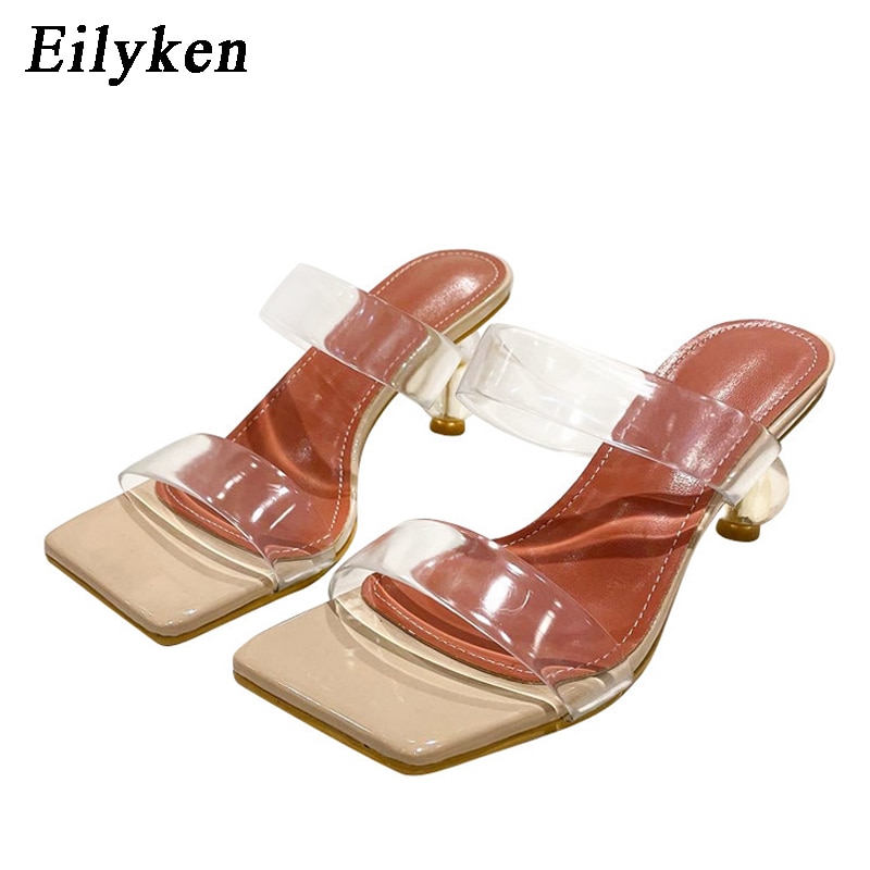 Summer Square Toe Ladies Slippers PVC Transparent Crystal Strange Style Clear Heel Women Leopard Grain Slides image 6