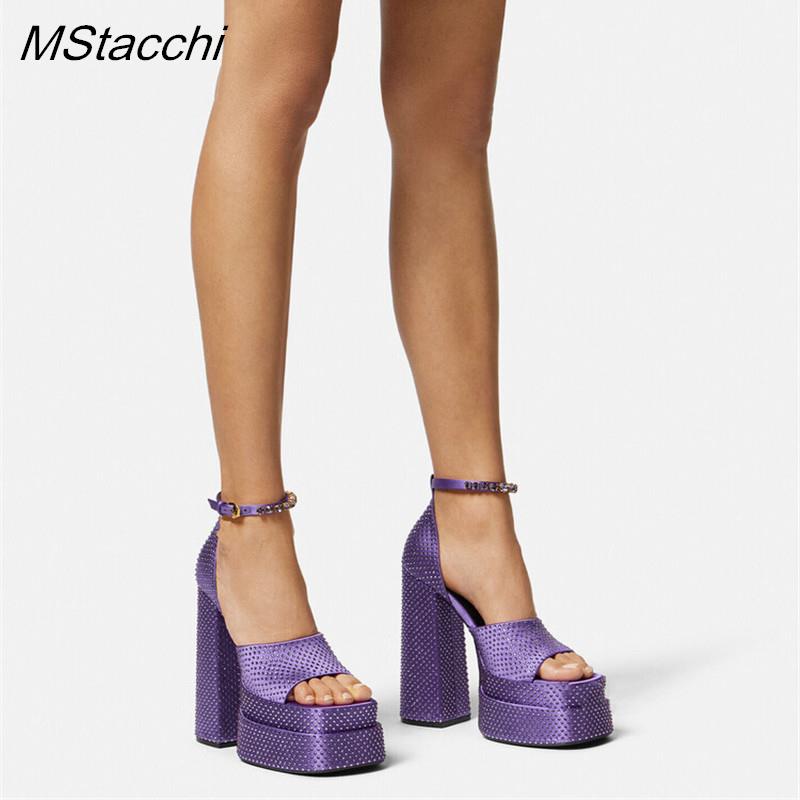 Processing time:4-7days after placing orders Two-double Platform Shoes Summer Ankle Strap Crystal Party Wedding Shoes Luxury Designer Peep Toe Chunky Heels Women's Sandals image 21
