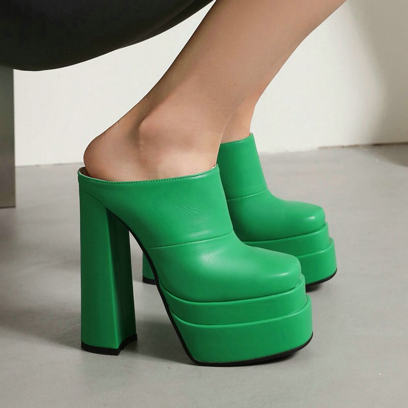 processing time:3-5 days after placing orders--Gold Olive Closed Toe Sexy Super Block High Heels Womens Slides Sandals Crocodile PU Skin Leather Insole Platform Slippers Mules image 135