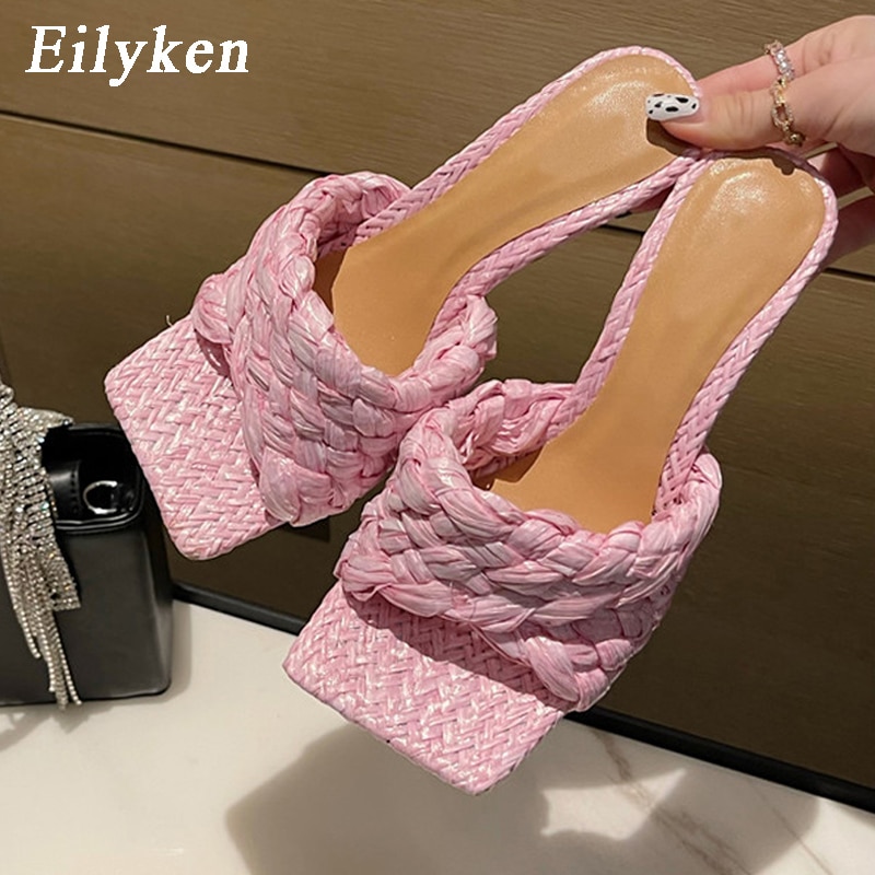 Processing time:5-7 days after placing orders Eilyken Summer Design Weave Square Toe Heels High Quality Slippers Gladiator Beach Womens Sandal Slides Shoes image 24
