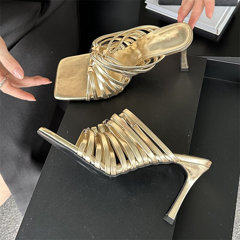Processing time:3-5days after placing orders Eilyken Narrow Band Thin Low Heels Slippers Women Summer Elegant Square Open Toe Party Ladies Beach Shoes image 8