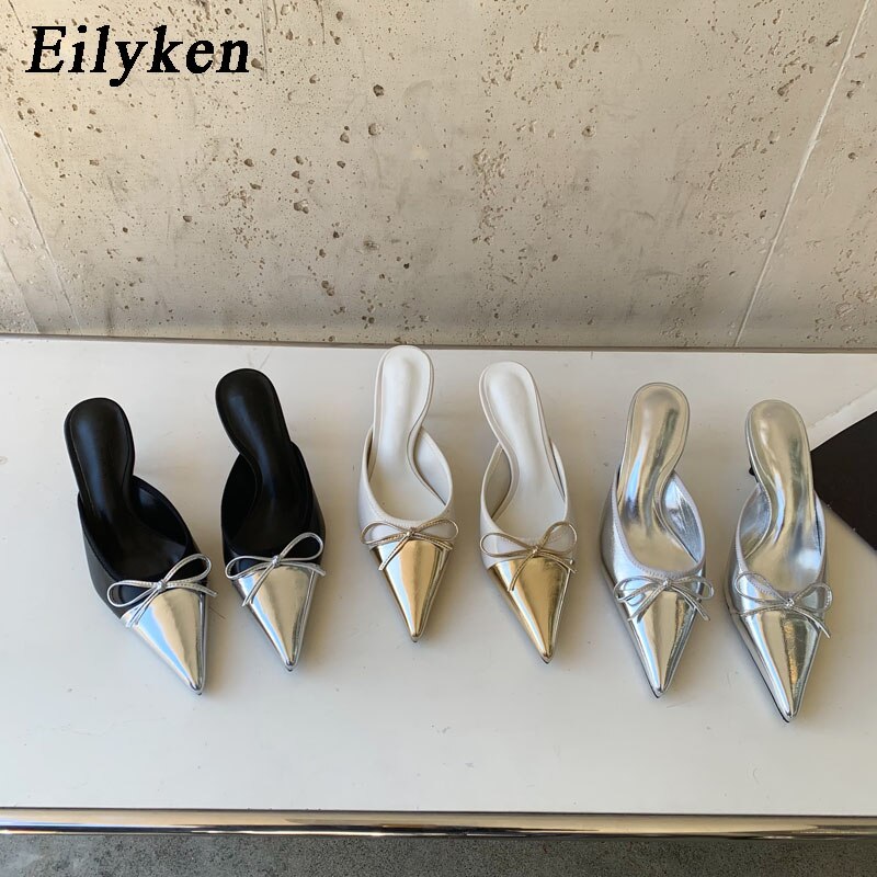 Spring Pointed Toe Women Slipper Butterfly-knot Shallow Slip On Ladies Mules Shoes Thin High Slides image 17