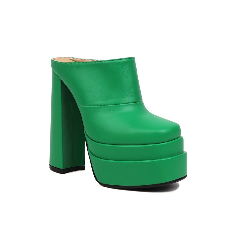 processing time:3-5 days after placing orders--Gold Olive Closed Toe Sexy Super Block High Heels Womens Slides Sandals Crocodile PU Skin Leather Insole Platform Slippers Mules image 41