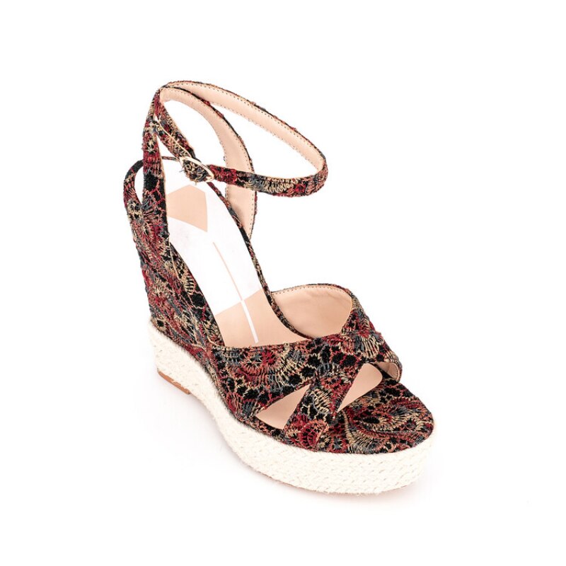 processing time:15 days after placing orders-- Brand Women's Spring and Summer Elegant Pattern Round Head Slope Heel Waterproof Platform Skirt Shoes Show Shoes image 14