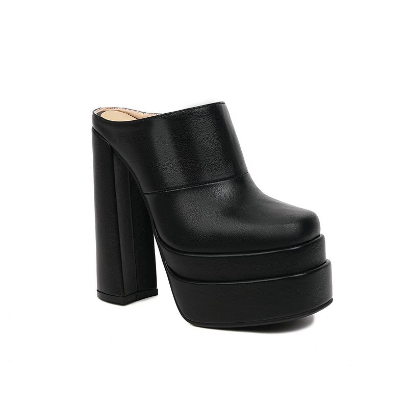 processing time:3-5 days after placing orders--Gold Olive Closed Toe Sexy Super Block High Heels Womens Slides Sandals Crocodile PU Skin Leather Insole Platform Slippers Mules image 18
