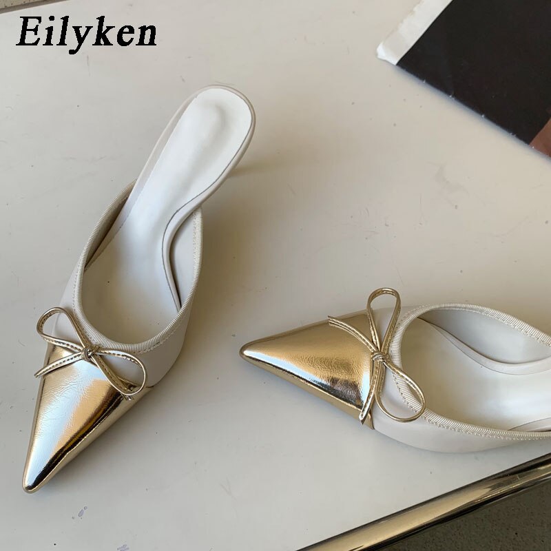 Spring Pointed Toe Women Slipper Butterfly-knot Shallow Slip On Ladies Mules Shoes Thin High Slides image 18