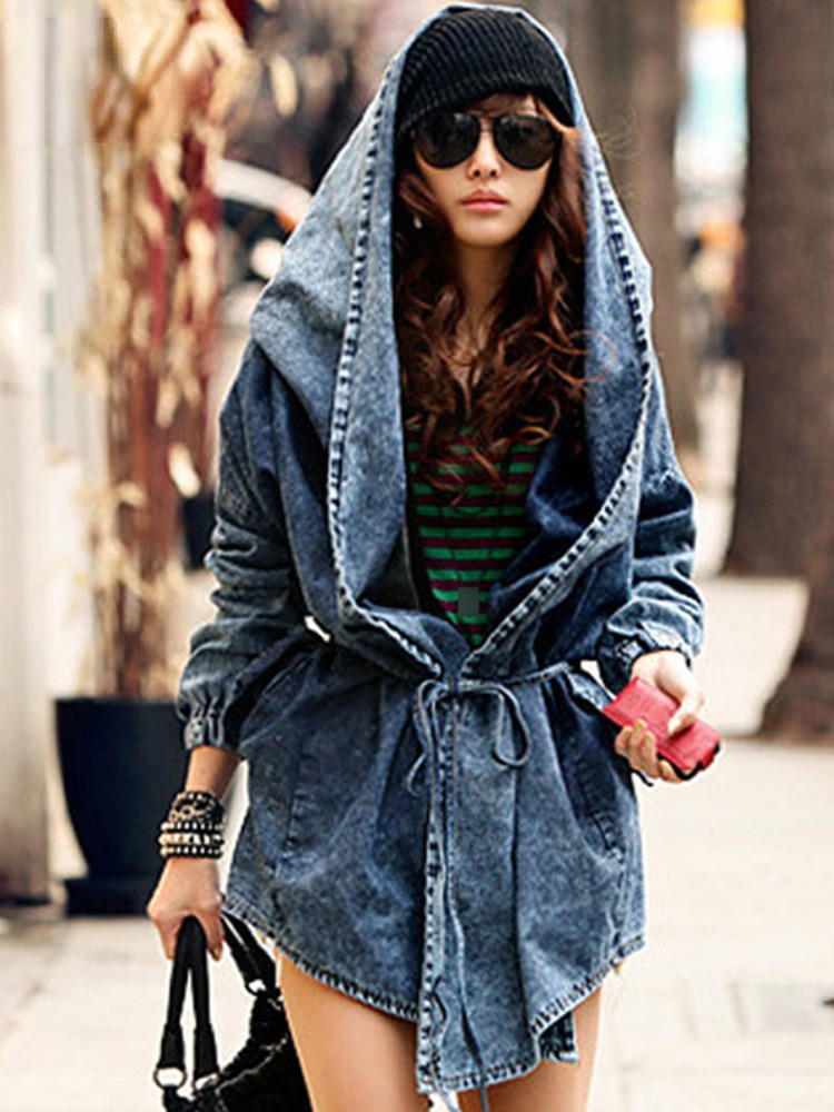 Girl's Denim Jackets Oversized Hoodie Hooded Outerwear Jean Wind Jacket Fashion Design Denim Women