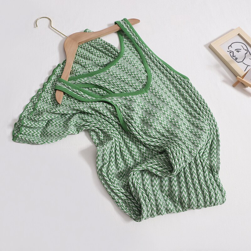 Vintage Knit Dress Summer Korean Fashion New High Quality Knitted Strap Dress Women Long Slim Fit