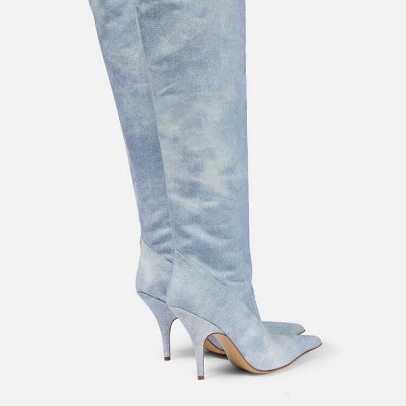 Processing Time:7-15 days after placing orders European and American Brand Catwalk Boots Women's Summer Sexy Thin High Heel Elastic Denim Knee Sleeve Boots image 14