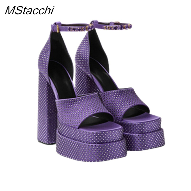 Processing time:4-7days after placing orders Two-double Platform Shoes Summer Ankle Strap Crystal Party Wedding Shoes Luxury Designer Peep Toe Chunky Heels Women's Sandals image 24