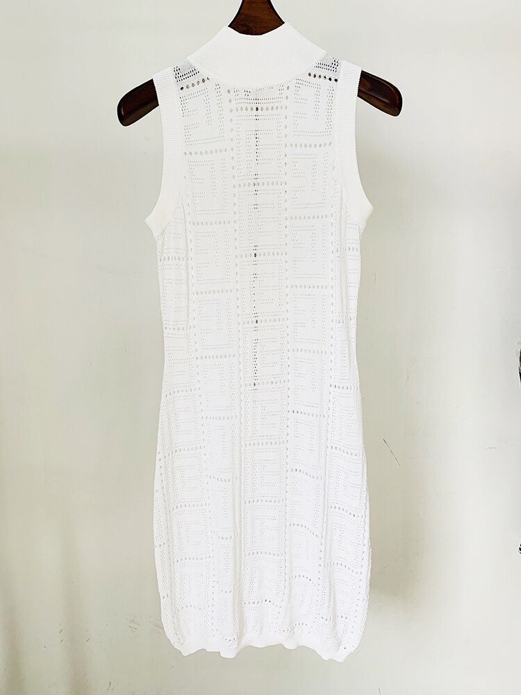Newest 2023 Fashion Designer Perspective Hollow Out Geometrical Monogram Sleeveless Knitted Dress