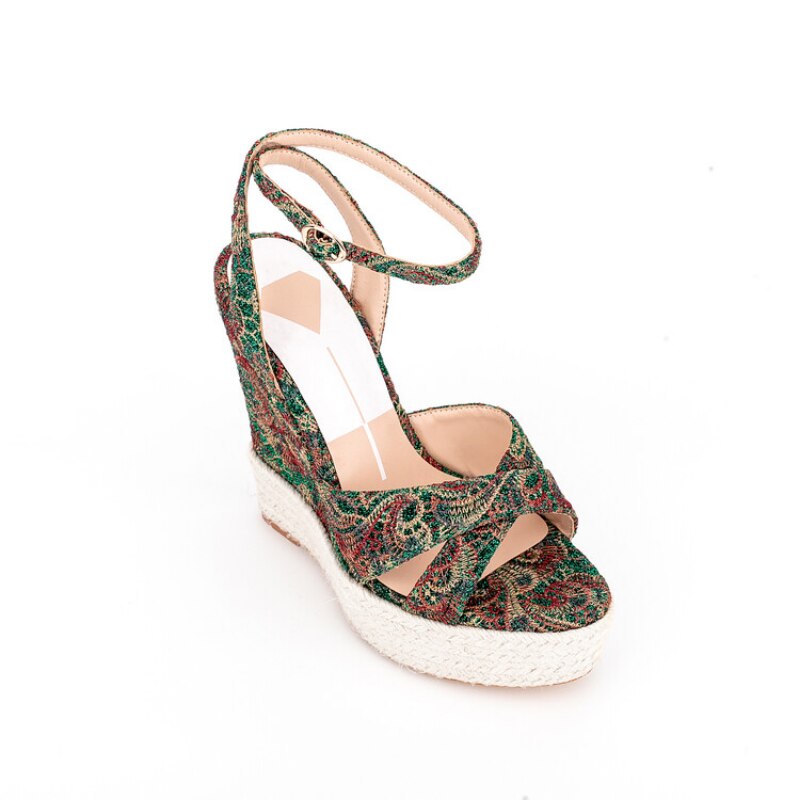 processing time:15 days after placing orders-- Brand Women's Spring and Summer Elegant Pattern Round Head Slope Heel Waterproof Platform Skirt Shoes Show Shoes image 16