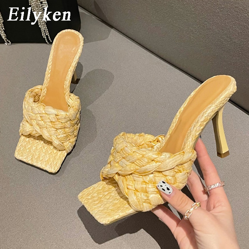 Processing time:5-7 days after placing orders Eilyken Summer Design Weave Square Toe Heels High Quality Slippers Gladiator Beach Womens Sandal Slides Shoes image 2