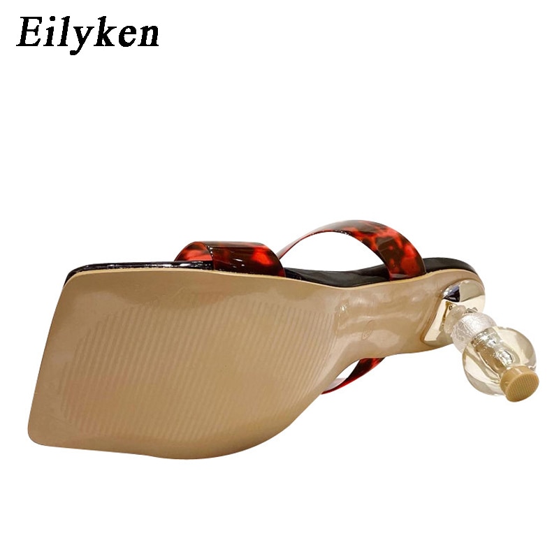 Summer Square Toe Ladies Slippers PVC Transparent Crystal Strange Style Clear Heel Women Leopard Grain Slides image 18