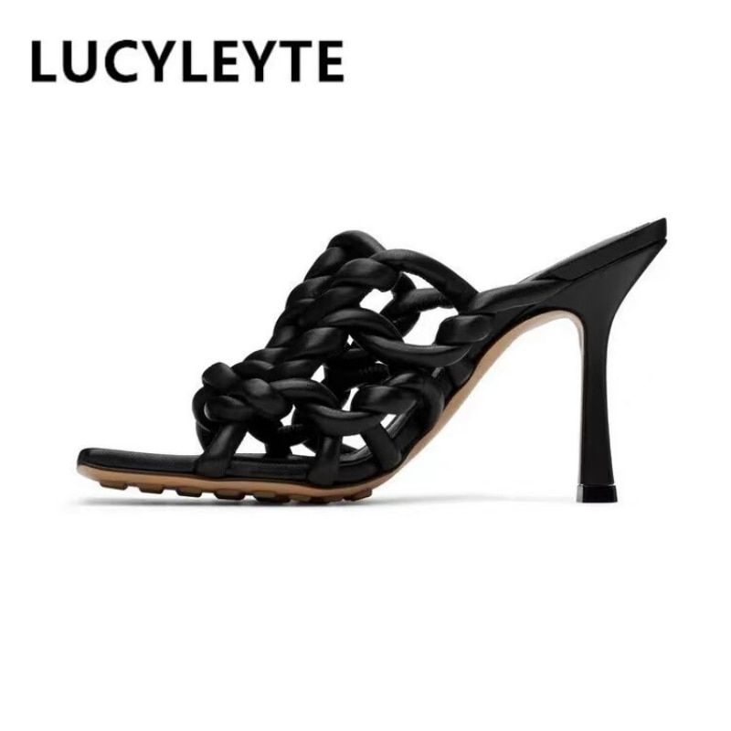 Processing time:5-7 days after placing orders Women's Spring and Summer Woven Sandals European and American Slim Fitting High-heeled Banquet Walking Shoes