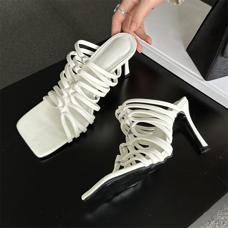 Processing time:3-5days after placing orders Eilyken Narrow Band Thin Low Heels Slippers Women Summer Elegant Square Open Toe Party Ladies Beach Shoes image 15