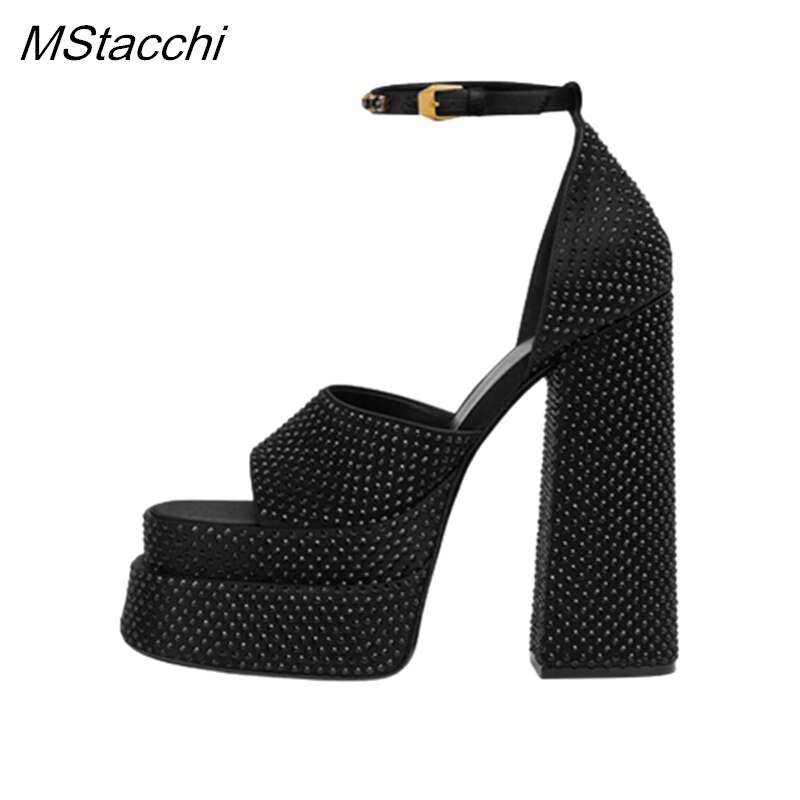Processing time:4-7days after placing orders Two-double Platform Shoes Summer Ankle Strap Crystal Party Wedding Shoes Luxury Designer Peep Toe Chunky Heels Women's Sandals image 20