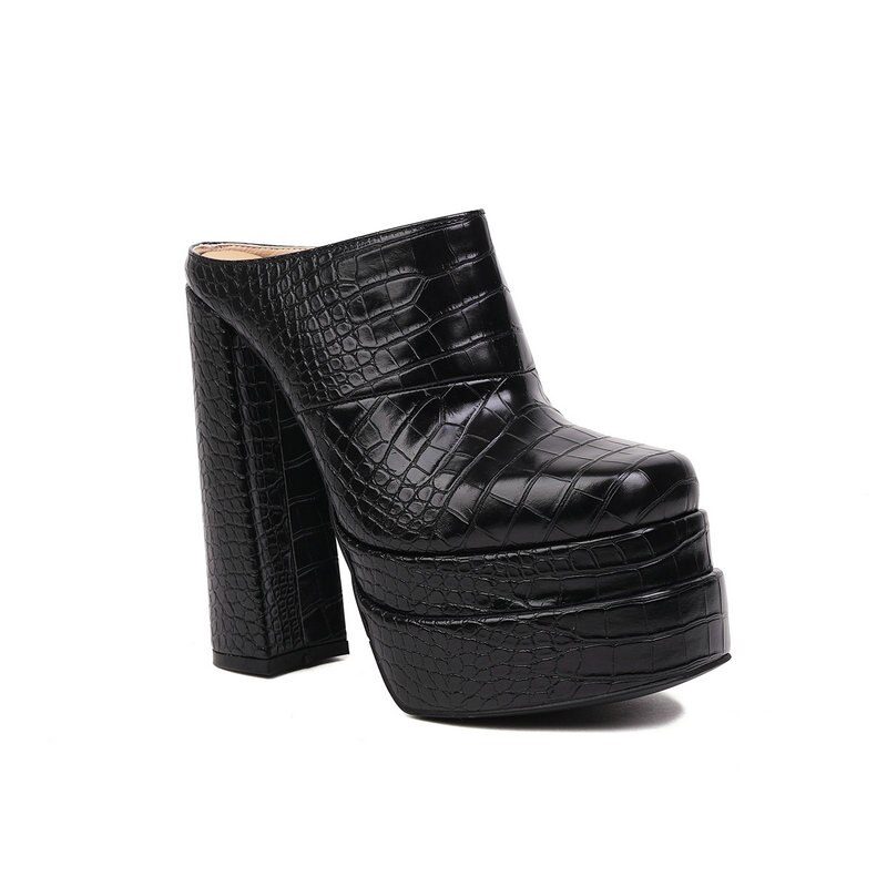 processing time:3-5 days after placing orders--Gold Olive Closed Toe Sexy Super Block High Heels Womens Slides Sandals Crocodile PU Skin Leather Insole Platform Slippers Mules image 120