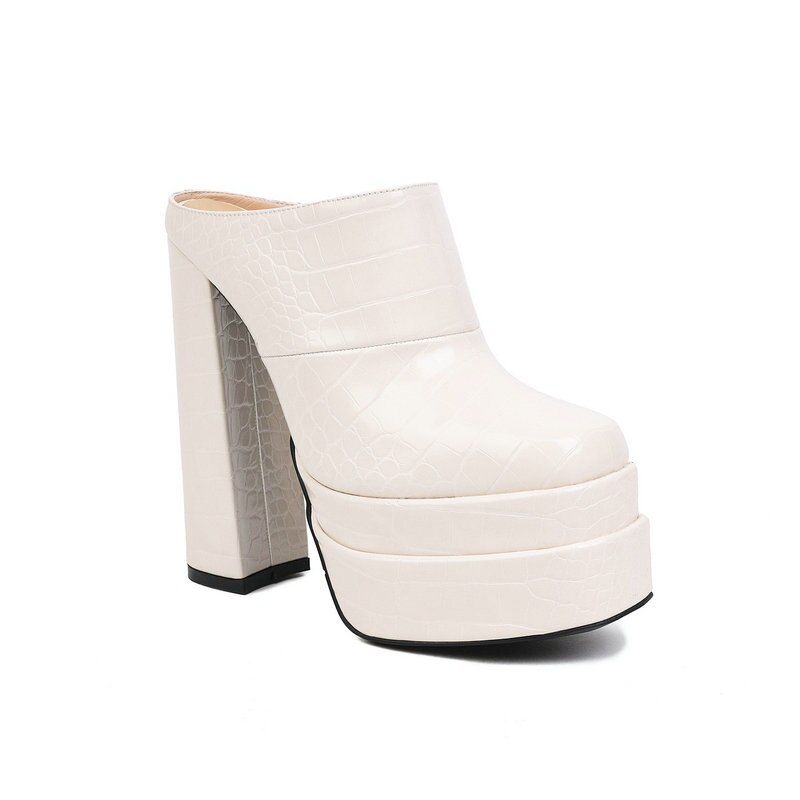processing time:3-5 days after placing orders--Gold Olive Closed Toe Sexy Super Block High Heels Womens Slides Sandals Crocodile PU Skin Leather Insole Platform Slippers Mules image 125