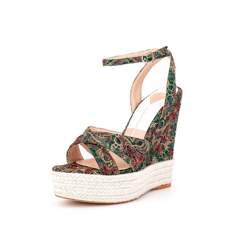 processing time:15 days after placing orders-- Brand Women's Spring and Summer Elegant Pattern Round Head Slope Heel Waterproof Platform Skirt Shoes Show Shoes image 3