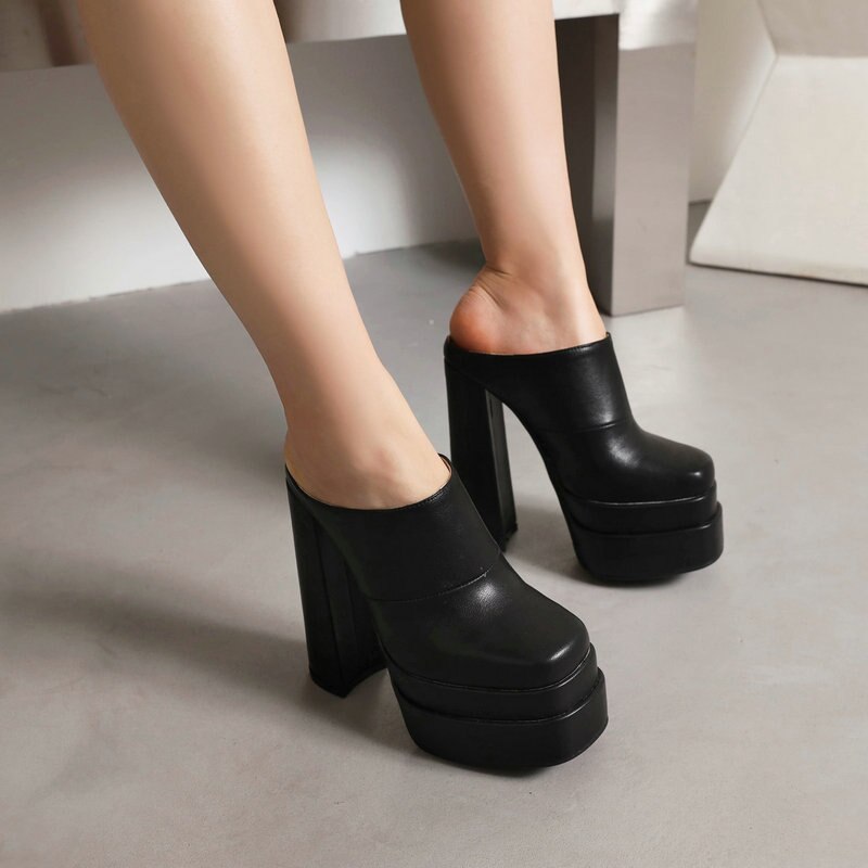 processing time:3-5 days after placing orders--Gold Olive Closed Toe Sexy Super Block High Heels Womens Slides Sandals Crocodile PU Skin Leather Insole Platform Slippers Mules image 136